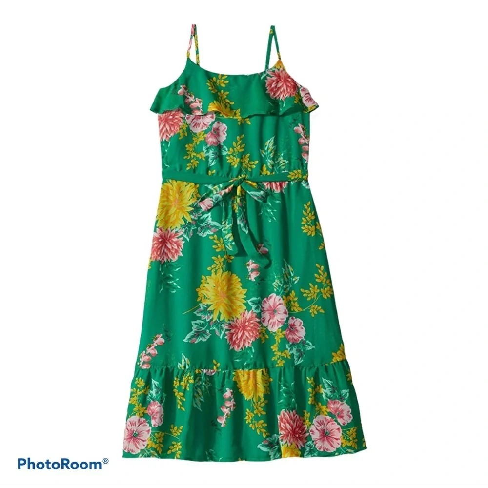 The Children’s Place Willow Green Ruffle Floral Dress size XL